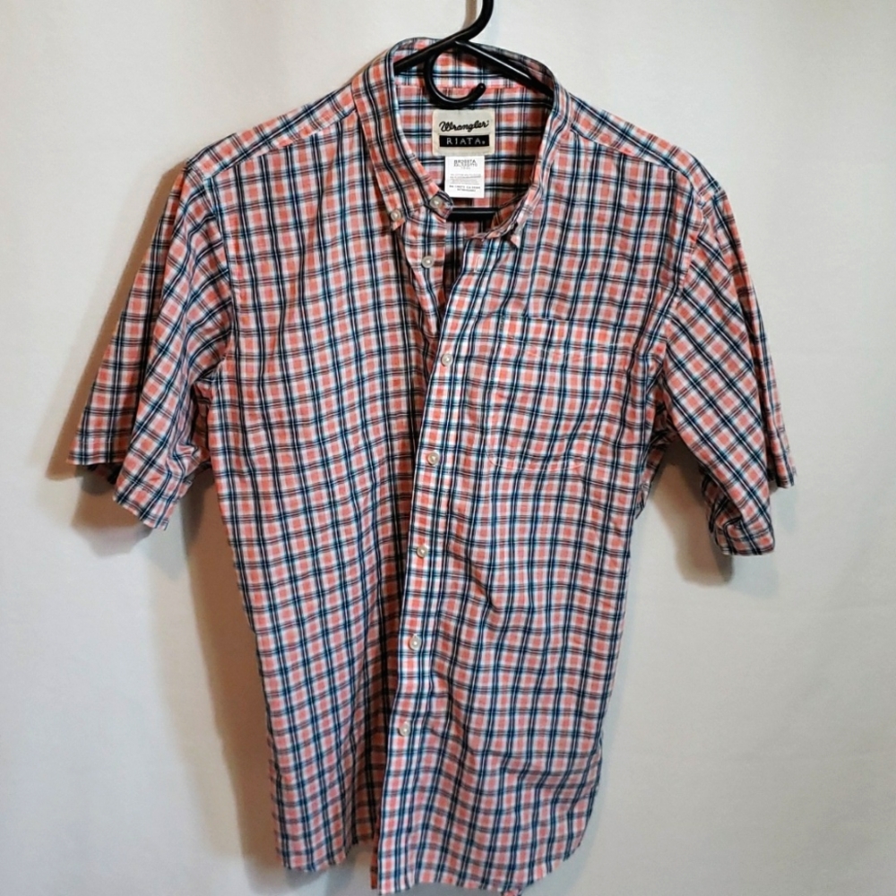 WRANGLER Riata Red & Navy Plaid SS Button Down Western Shirt Boys XXL (18-20)